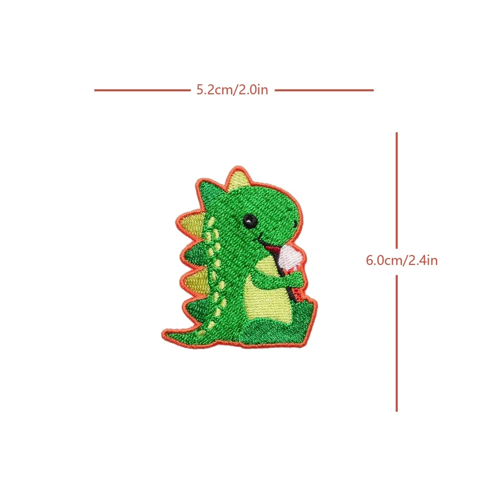 Parche de dibujos animados de dinosaurio verde, pegatina de moral táctica de Velcros, insignia bordada, cierre de bucle de gancho, gorra de mochila DIY, pantalones vaqueros - imagen 5