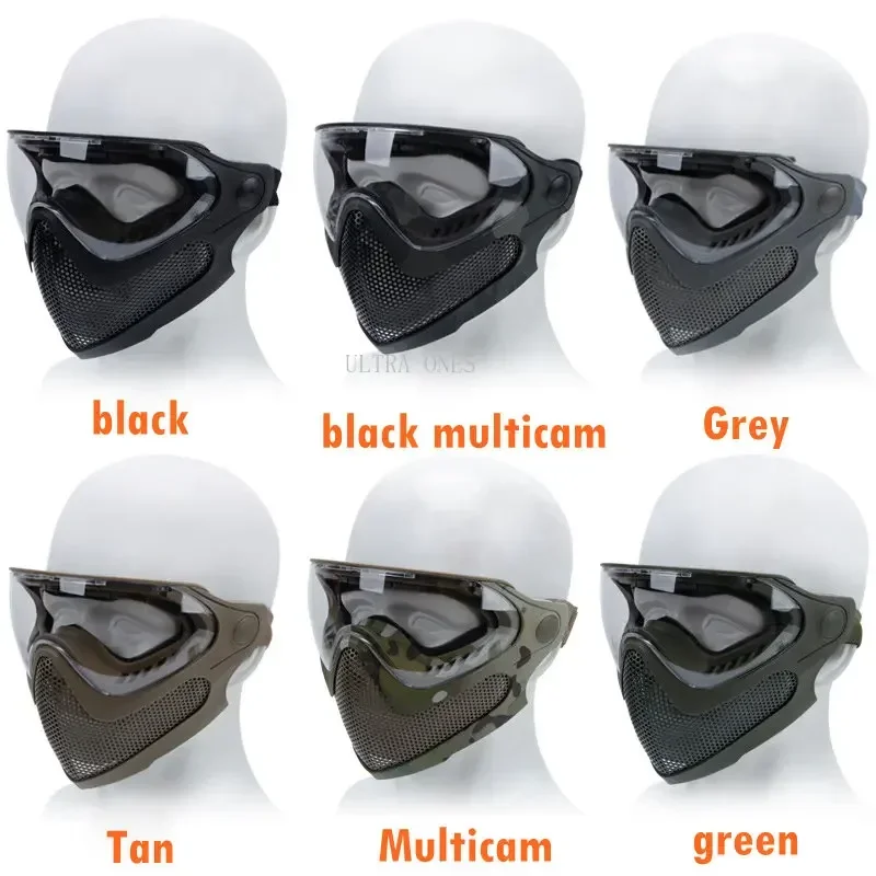Mascarilla facial completa Airsoft con 3 lentes, mascarilla protectora de malla de acero para combate táctico, Paintball, caza, tiro CS, juego de guerra - imagen 2