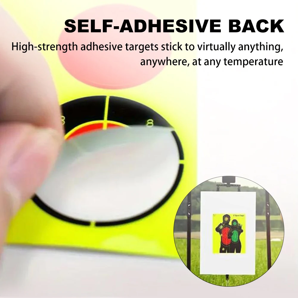 Papel de destino de tiro de 20 piezas, pegatina de objetivo de salpicaduras de 8/12 pulgadas, papel de objetivos autoadhesivo, pegatinas de objetivo de tiro fluorescentes - imagen 4