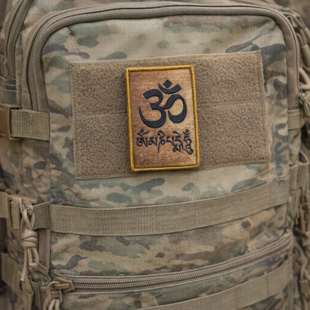 Parche bordado táctico Mantra Om Mani Padme Hum para ropa y mochila - imagen 3