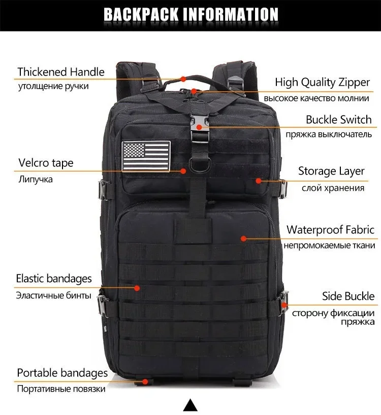 Mochila en uso con equipo táctico acoplado