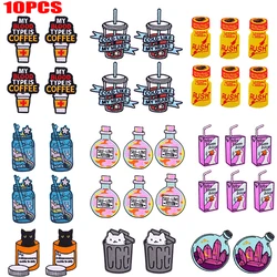 10 Uds. Parches bordados de botella de dibujos animados, parches para planchar para ropa, parches termoadhesivos para ropa, parche para taza de café y bebida