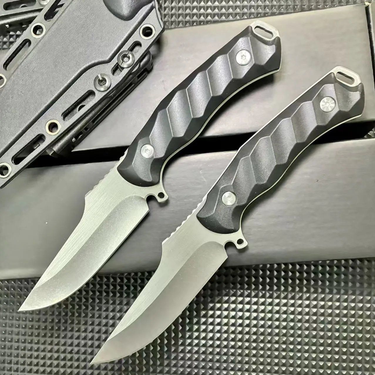 Cuchillo al aire libre, cuchillo de supervivencia, cuchillo de camping y senderismo de una sola pieza, cuchillo de bolsillo de autodefensa con funda K, cuchillo recto pequeño