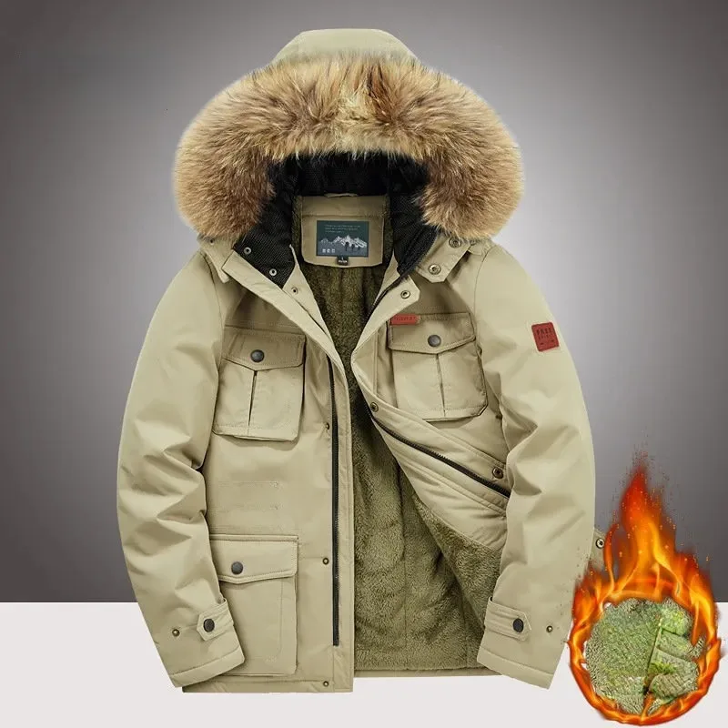 Chaqueta con capucha con múltiples bolsillos para hombre, abrigo grueso de terciopelo, Parkas cálidas informales con cremallera, tácticas militares, abrigo suelto de talla grande, 8XL, Invierno - imagen 2