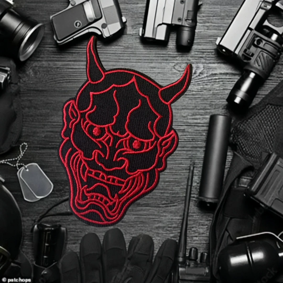 Insignia de moral táctica Chevron "Demon", brazalete decorativo del ejército militar, parches de gancho y bucle bordados, pegatina para mochila