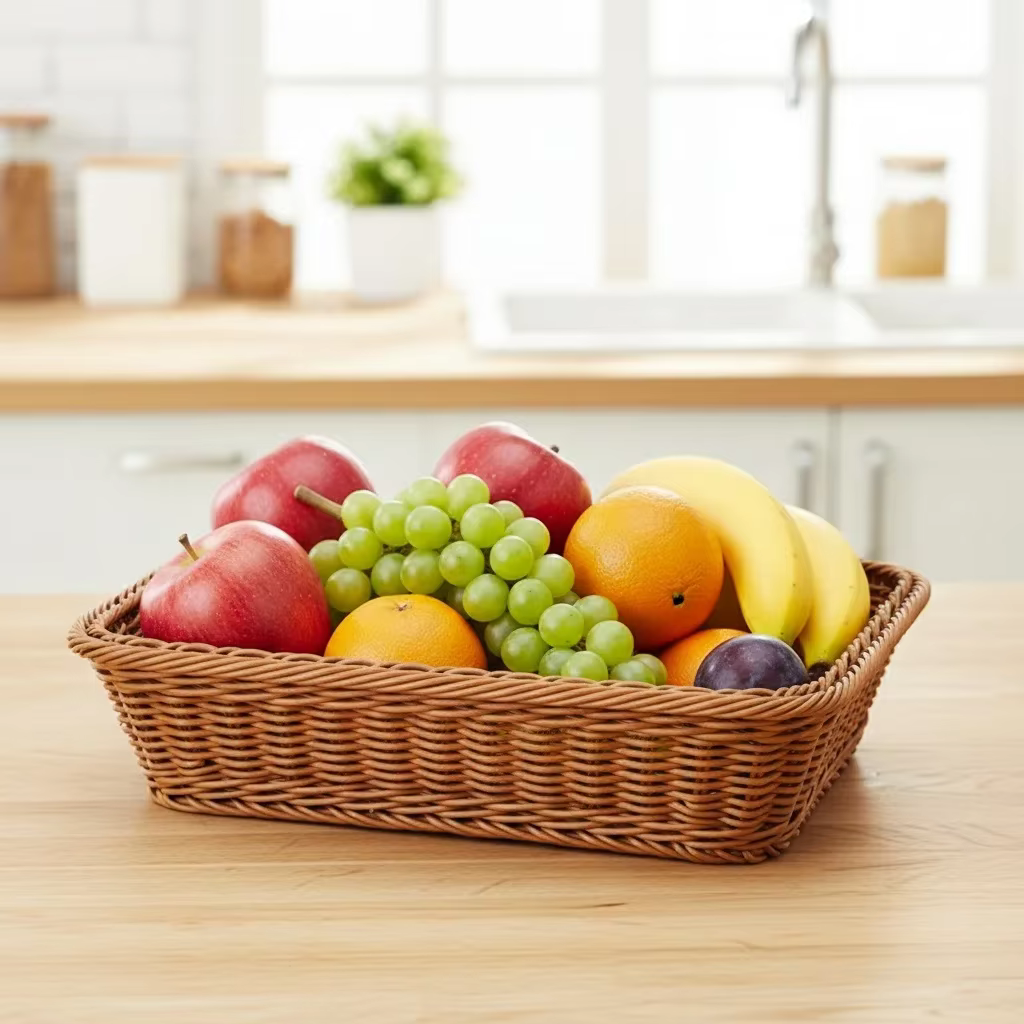 Cesta de mimbre multiusos: bandeja pan y tazón frutas para cocina - imagen 2