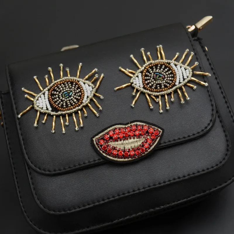 Parches bordados de ojos con cuentas, insignia de labios de diamantes de imitación, accesorios de ropa, pegatina, coser en apliques de cristal para chaquetas, bolsos - imagen 4