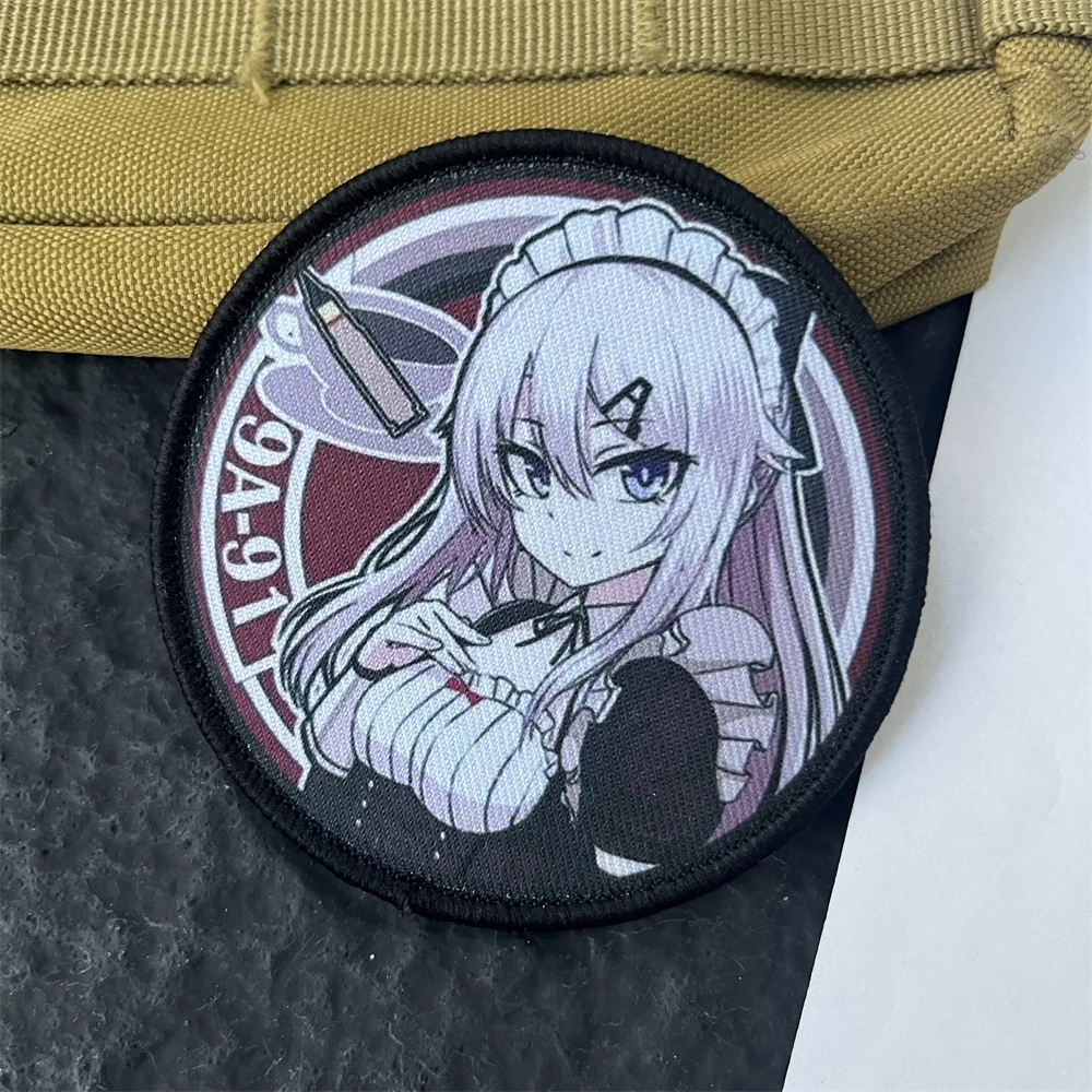 Parche de primera línea para niña, insignia de moral táctica, pegatinas decorativas de Anime Gun Girl, parches impresos de gancho y bucle para ropa - imagen 5