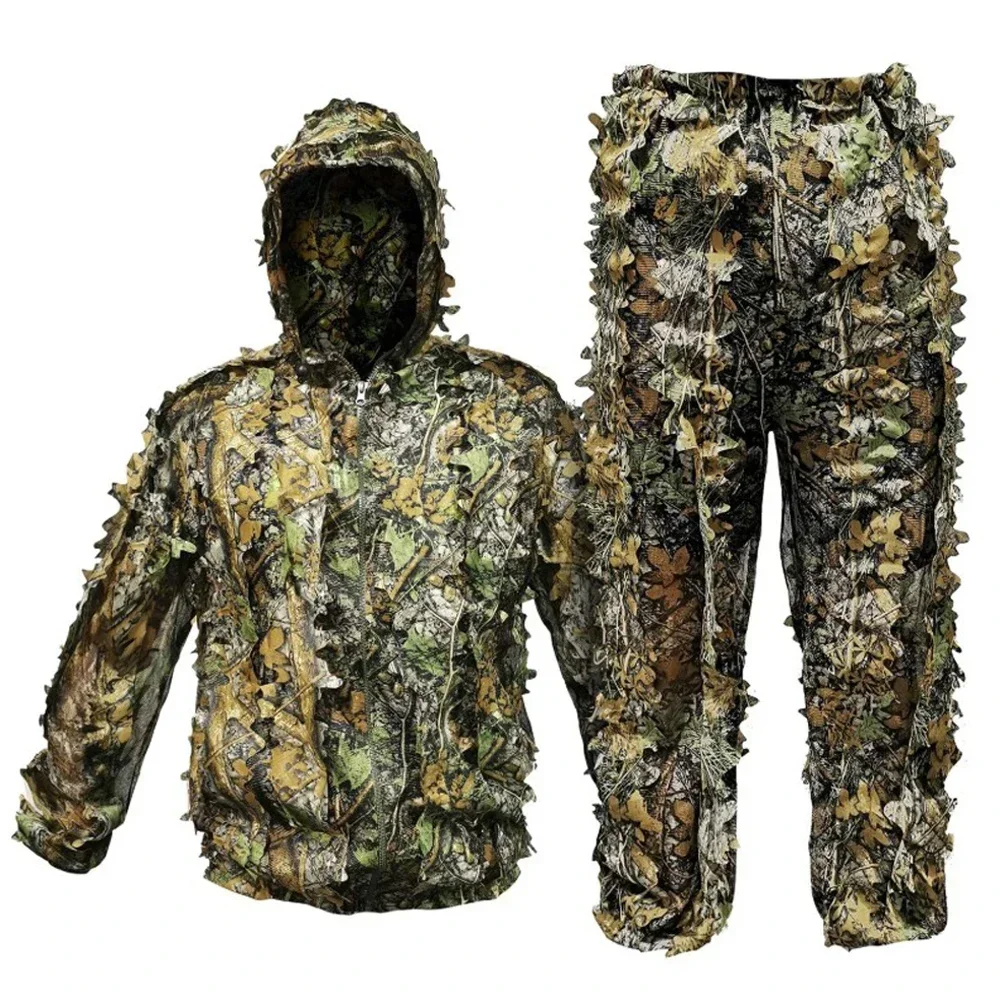 Traje Ghillie 5 en 1, traje de camuflaje transpirable para hombres y mujeres, ligero con capucha, diseño de hojas salvajes, trajes Ghillie de cazador de bosque - imagen 2