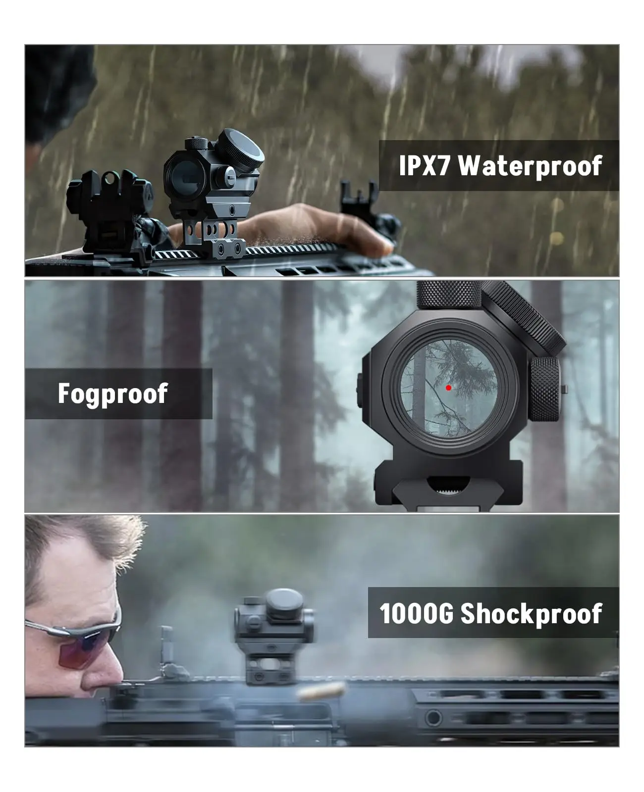 Mira de punto rojo recargable MidTen, 1x20mm, 2 puntos rojos MOA, mira recargable con elevador inferior de 1/3 Co-Witness - imagen 3