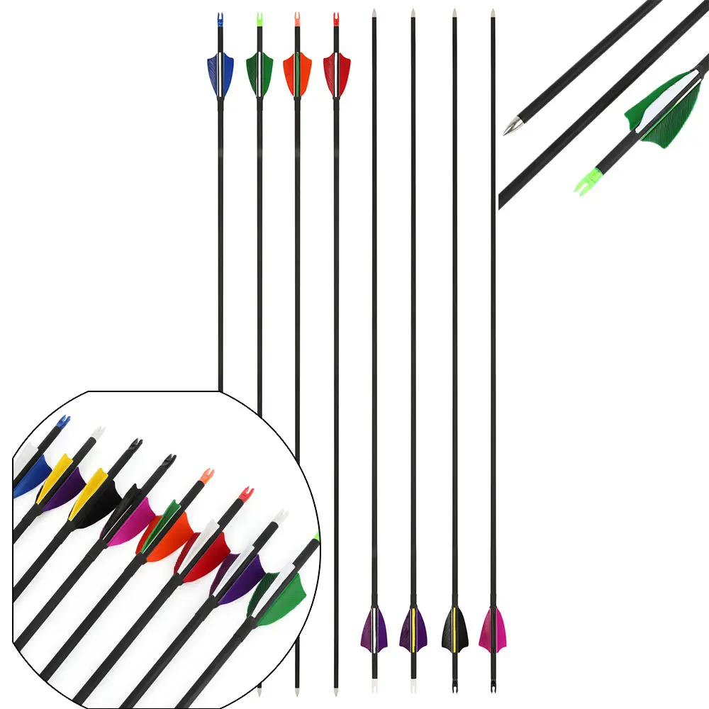 32 "SP1000 tiro con arco flecha de carbono mezclado ID4mm OD6mm 2" pluma de pavo 60Gr puntas de flecha arco tiro con arco objetivo entrenamiento caza