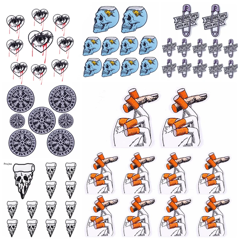 Prajna-Parches para planchar en la ropa, calaveras Punk con letras de cuchillo, 10 piezas