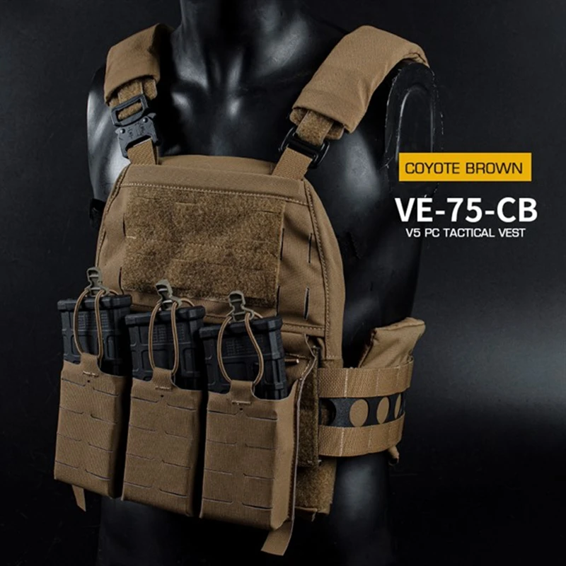 Chaleco táctico V5 PC portador de placa, armadura corporal Modular, portátil, caza, MOLLE, entrenamiento del ejército, Airsoft, con Triple bolsa Mag - imagen 3