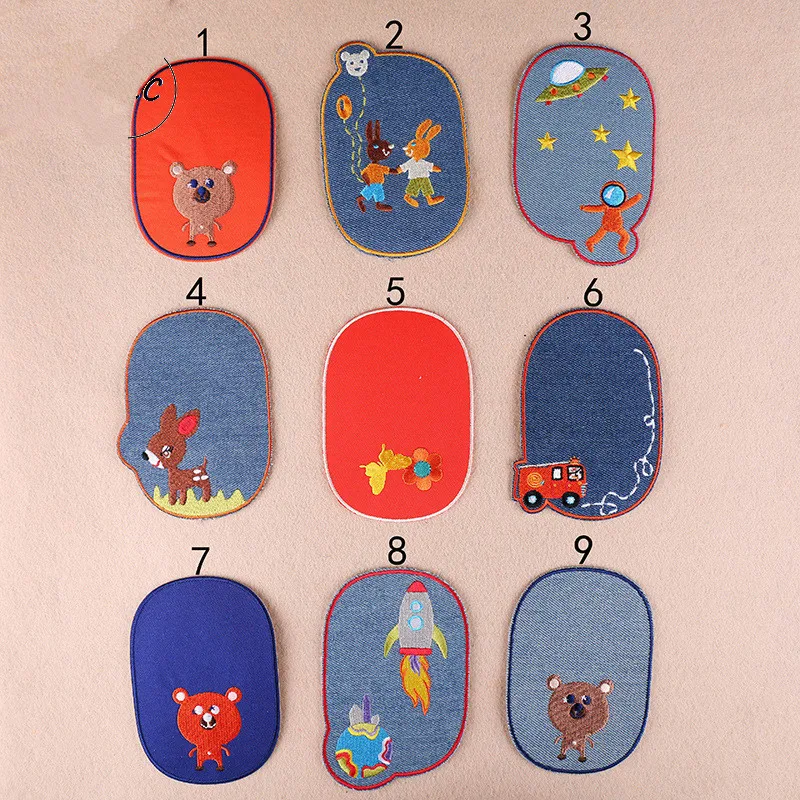 Tela vaquera con bordado de dibujos animados, parche ovalado para planchar en el sombrero y codo, pegatina para ropa de niños, diseño de moda, reparación de agujeros en la rodilla, bricolaje - imagen 2
