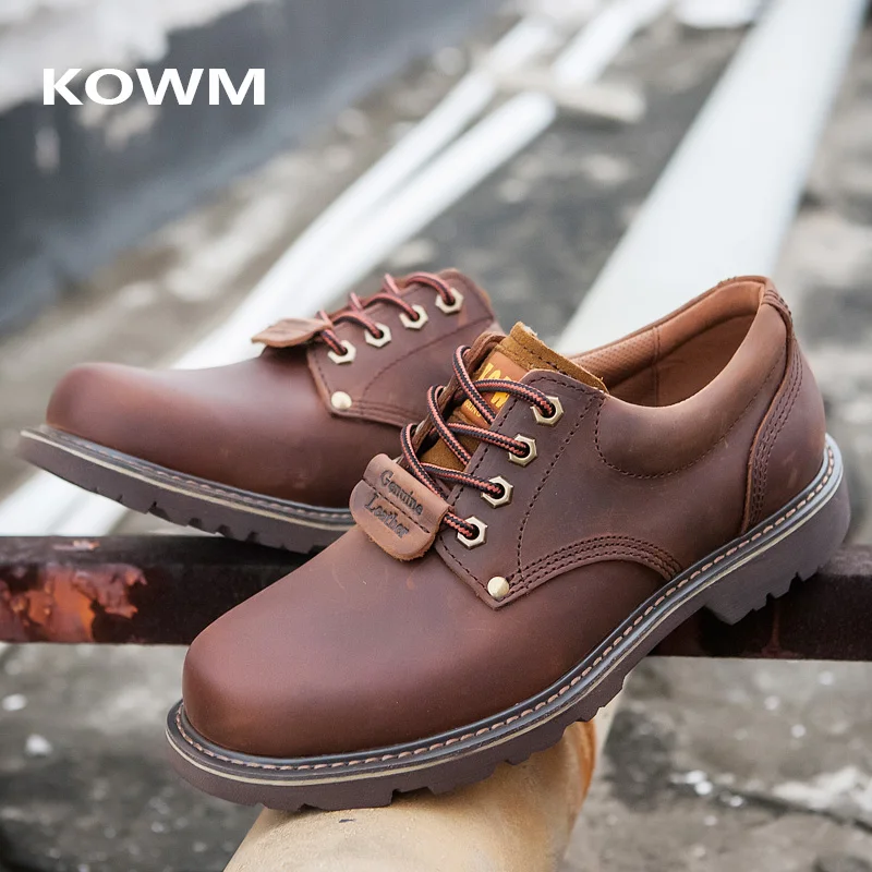KOWM-zapatos de senderismo de piel de vaca para hombre, botas impermeables para motocicleta, botas tácticas de caza, botines de combate en el desierto, zapatillas de viaje - imagen 2