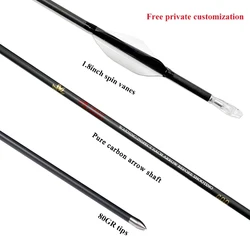 12 Uds Linkboy tiro con arco flechas de carbono puro ID4.2MM paletas giratorias flechas columna vertebral 400-1800 arco de caza