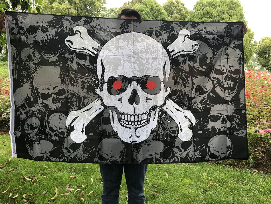 BANDA DE SKY 90X150cm, bandera de huesos cruzados de pila de calavera pirata negra, pancarta colgante de poliéster de alta calidad para decoración