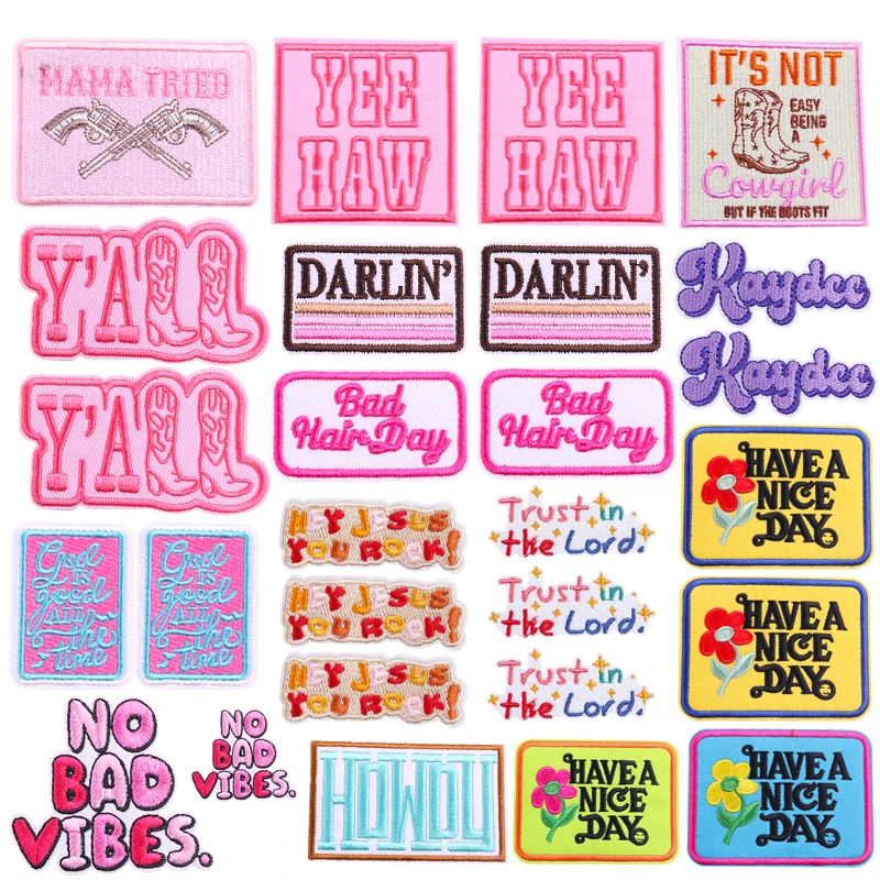 5 unids/lote parche con eslogan de letras parches bordados en ropa chaquetas DIY parche de letras de dibujos animados coser insignias bordadas pegatinas