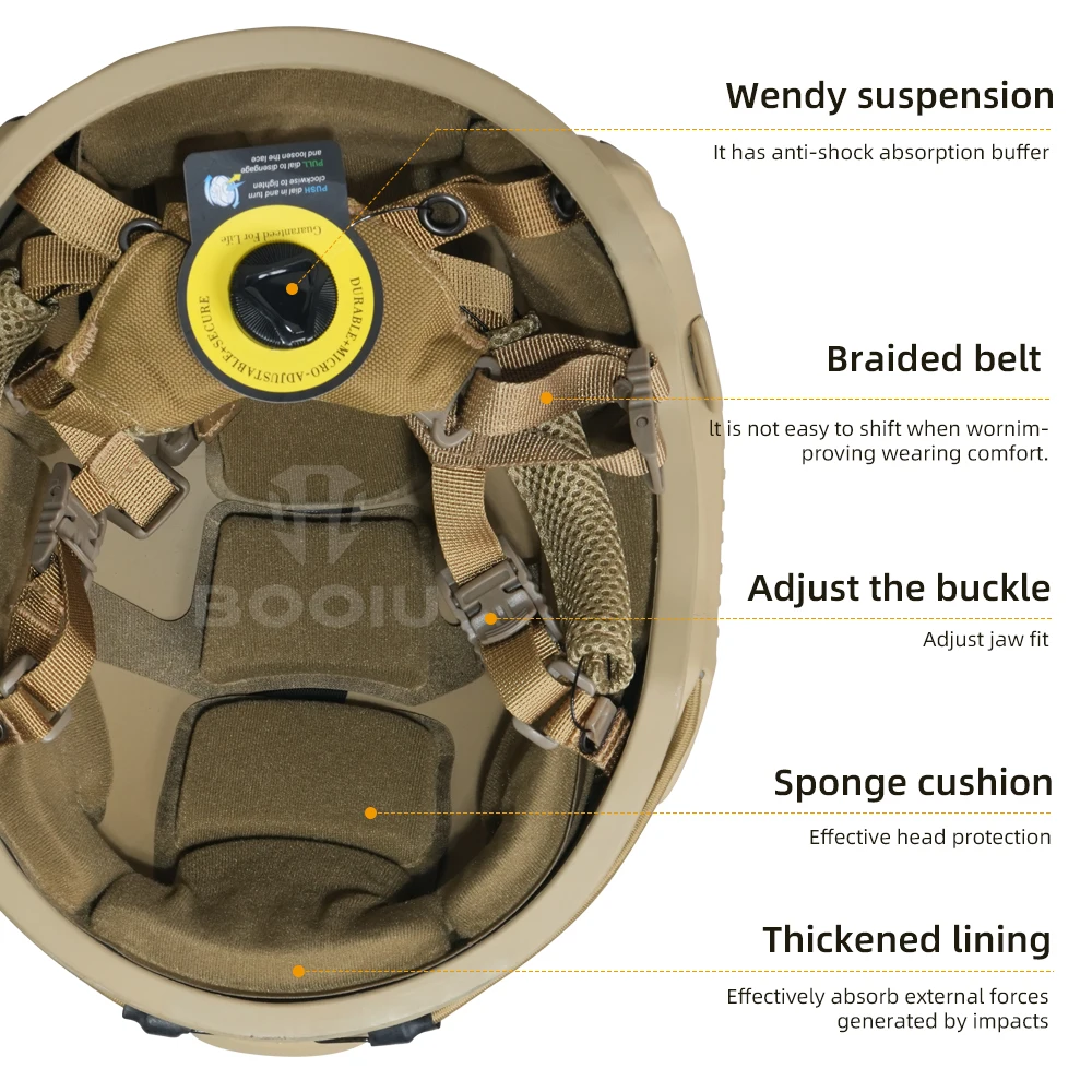 BOOIU-casco táctico tipo MH con suspensión ajustable, casco protector Wendy de fibra de vidrio para deportes al aire libre, juegos CS - imagen 5