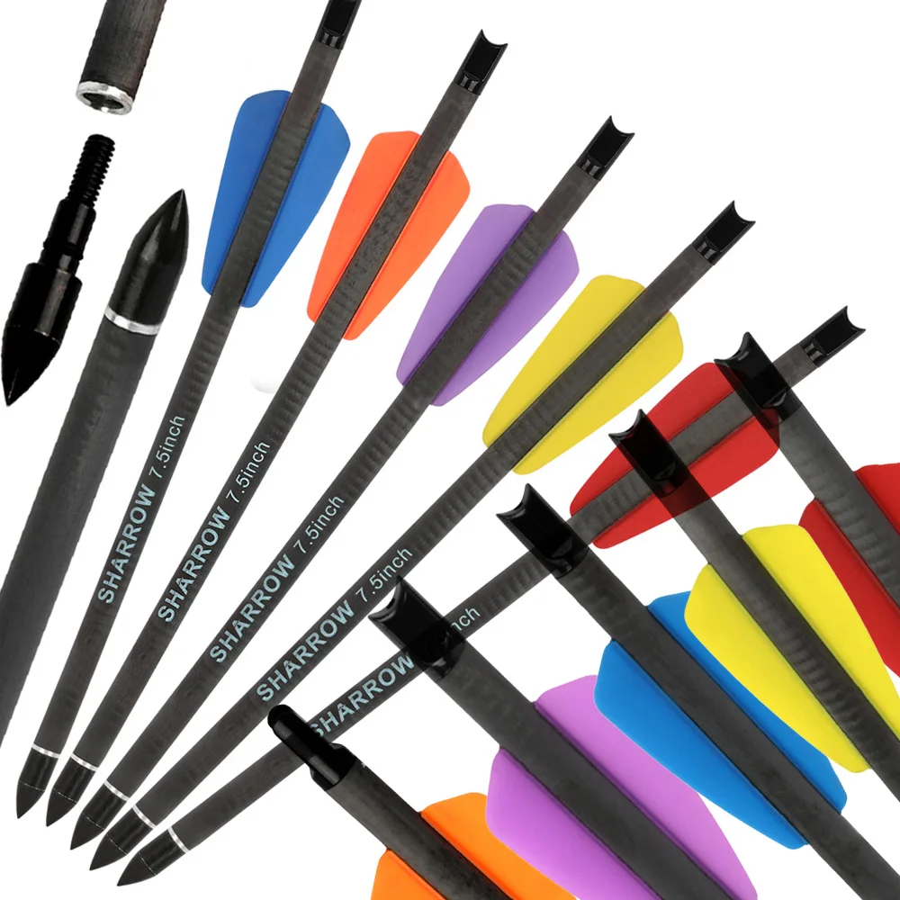 Flechas para Ballesta, 6/12 Piezas, 7.5/15 Pulgadas, Flecha de Carbono Puro, Diámetro Interior 6.2mm, Diámetro Exterior 7.4mm, Punta de 100 Granos, para Caza con Arco, Tiro al Blanco, Flechas para Ballesta - imagen 2