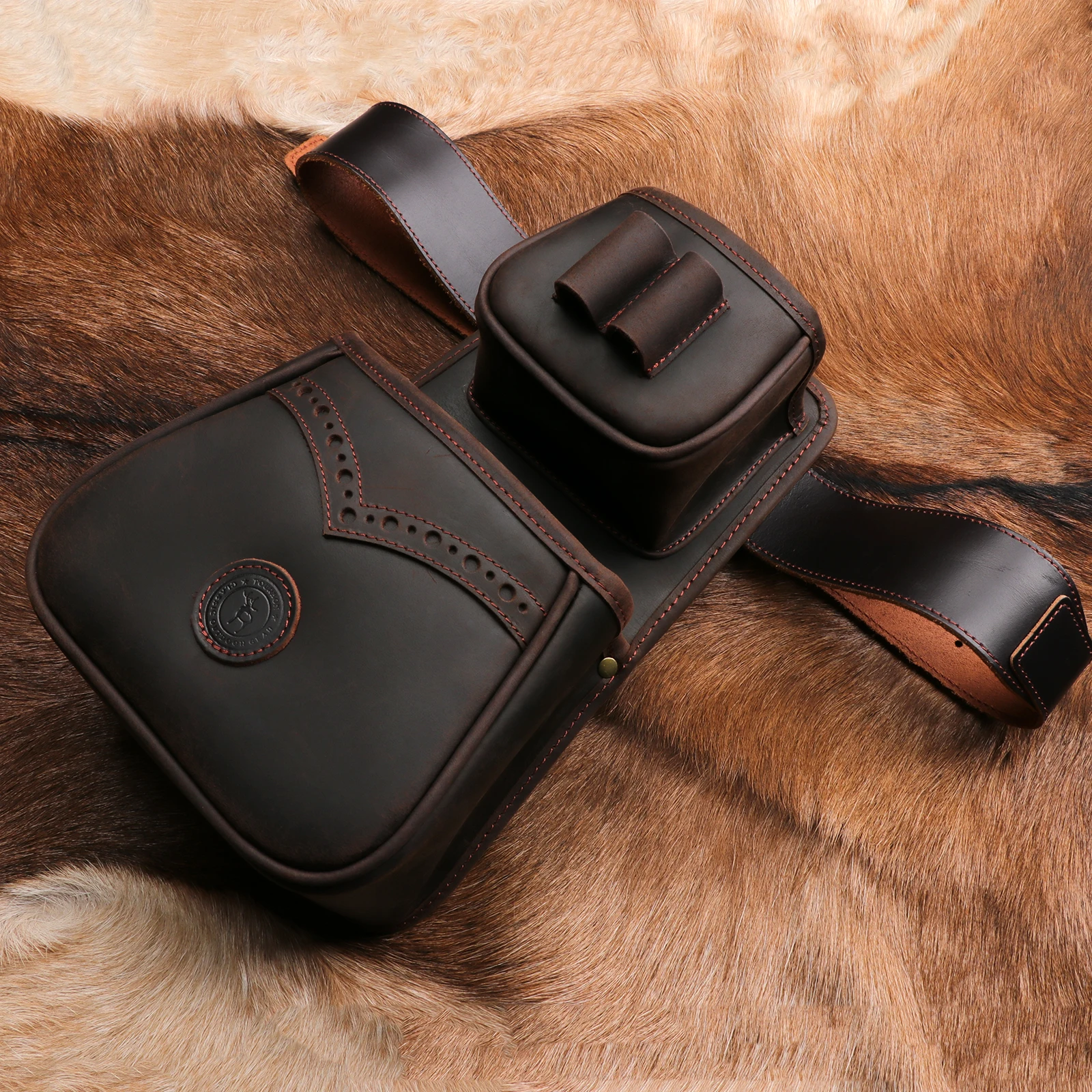 Tourbon-cartuchos de pistola de cuero para caza, riñonera, cargador de velocidad de juego, munición, estuche de arcillas deportivas con cinturón ajustable para tiro - imagen 2