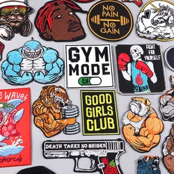 Parche de aire para gimnasio, parche bordado deportivo de animales/rocas musculares, parches termoadhesivos para planchar para ropa, bricolaje