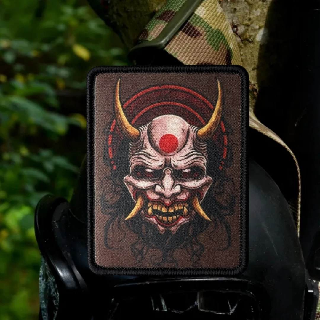 Máscara Hannya, demonio malvado, insignia de moral samurái, parche militar táctico impreso, parches de gancho y bucle para ropa, pegatina para mochila - imagen 3