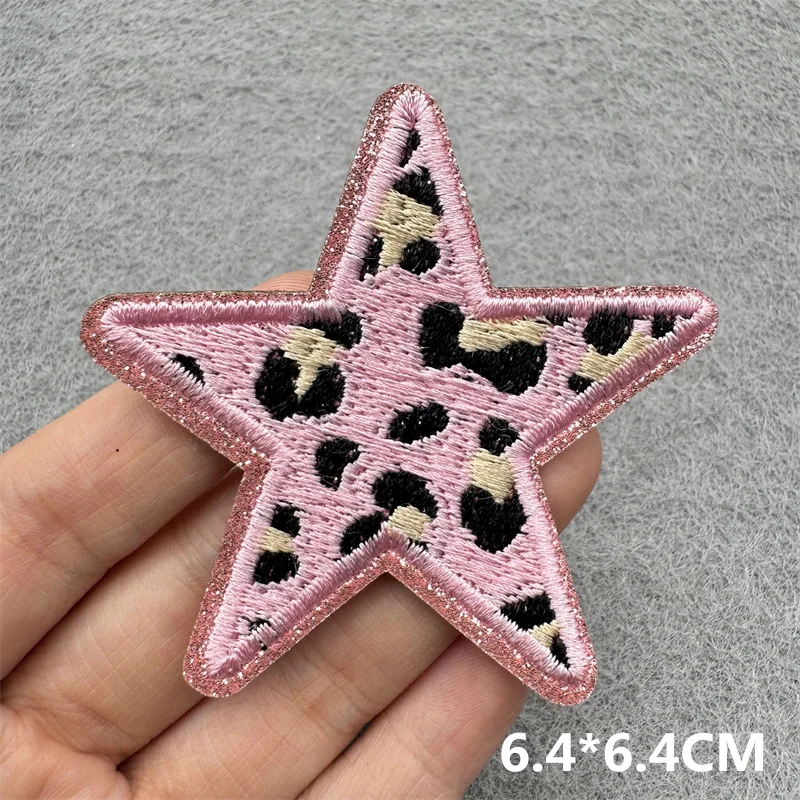 Parche bordado con corazón y estrella con estampado de leopardo, parches para planchar DIY para ropa, parches de dibujos animados para ropa, chaqueta, insignias adhesivas para coser - imagen 3