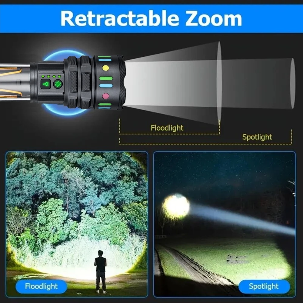 Linterna LED de haz redondo con Zoom de 30W, recargable por USB, COB para exteriores, Camping, senderismo, caza, pesca, escalada, aventura, potente antorcha - imagen 3