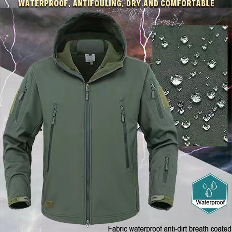 Chaquetas SoftShell de invierno para hombre, pantalones tácticos para acampar, senderismo, caza, pesca, abrigos con capucha de lana, pantalones Cargo para exteriores S-5XL - imagen 3