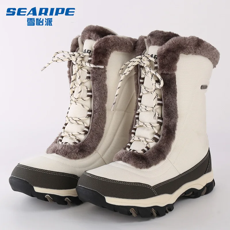 Zapatos de senderismo resistentes al frío para mujer, botas de nieve altas de invierno, zapatos de Treeking de cuero impermeables, zapatillas de caza y Camping - imagen 2