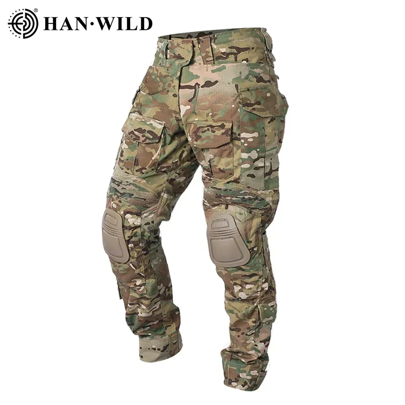 HAN WILD versión mejorada G3 pantalones de combate + almohadillas pantalones de senderismo Camo Safari Airsoft pantalones tácticos ropa de caza