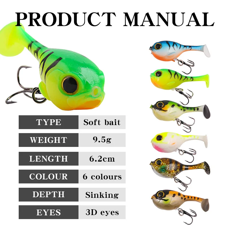 62mm 9,5g cebo blando Jighead hundimiento Micro Señuelos de Pesca Artificial Crankbait cola Wobblers triple Swimbait trucha aparejos de pesca - imagen 3
