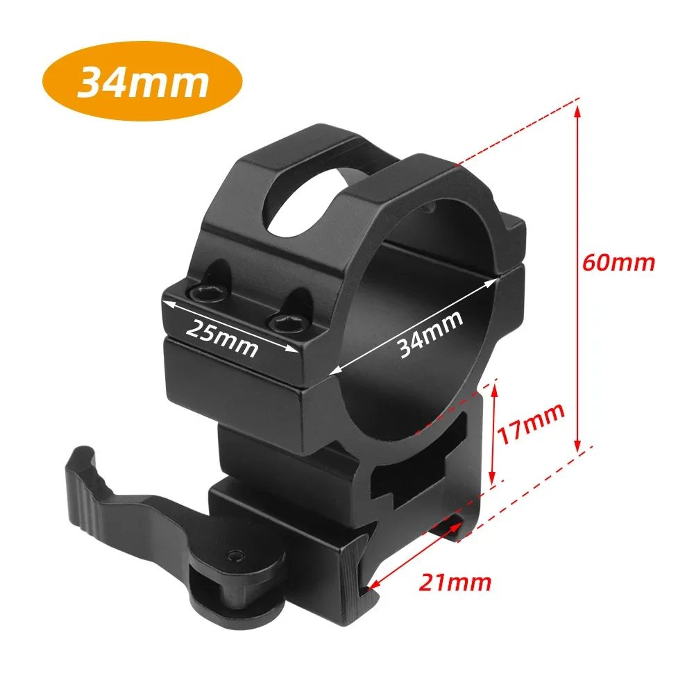 Soporte láser para linterna, montaje de alcance de liberación rápida de 34mm, riel de 20mm, mira telescópica óptica, adaptador de anillos de alcance QD - imagen 4
