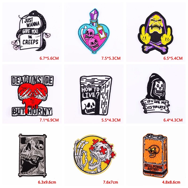 5 unids/lote parche Punk póker rosa/mariposa esqueleto parches bordados para pantalones vaqueros DIY parche de calavera planchar en parches para ropa - imagen 5