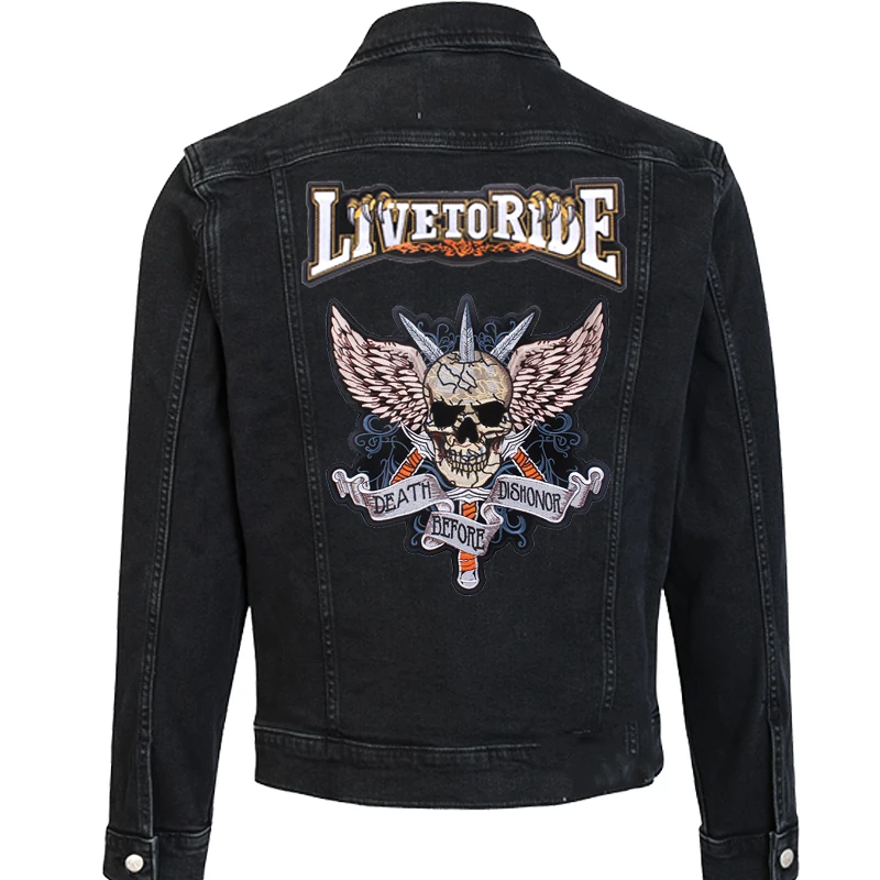 Parches de calavera para motocicleta, parches termoadhesivos para ropa, parches bordados de motorista en la espalda, parche grande - imagen 3