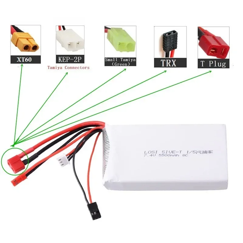 Batería Lipo recargable para coche de Control remoto, 7,4 V, 5500mAh, 8C, 2S, LOSI 5IVE-T 1/5, camión - imagen 2