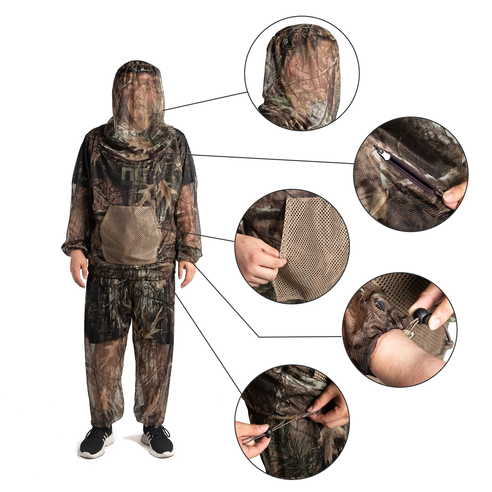 Traje Ghillie de caza de camuflaje biónico, sudaderas con capucha de malla duraderas para montañismo y aventura, traje de pesca antimosquitos para apicultura - imagen 5