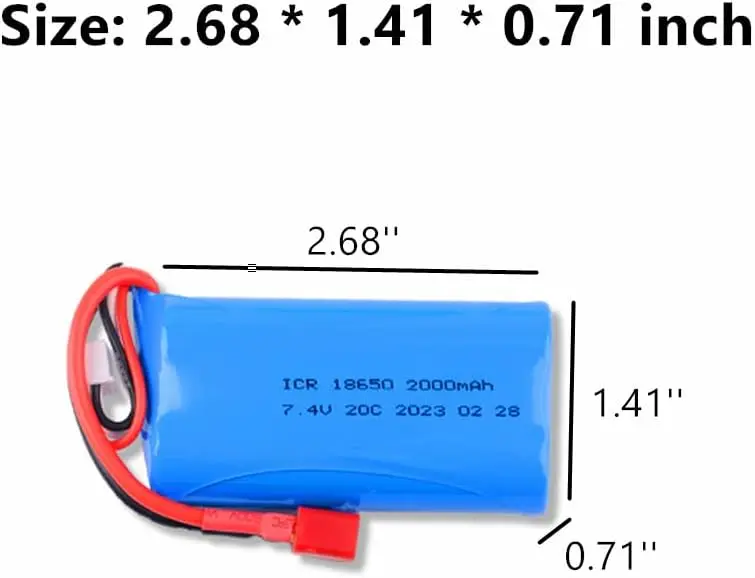 Batería de iones de litio de 7,4 v, 2000mah, 15C, con enchufe en T, para WLtoys, coche de Control remoto de 4 ruedas, vehículo todoterreno, coche de alta velocidad - imagen 2