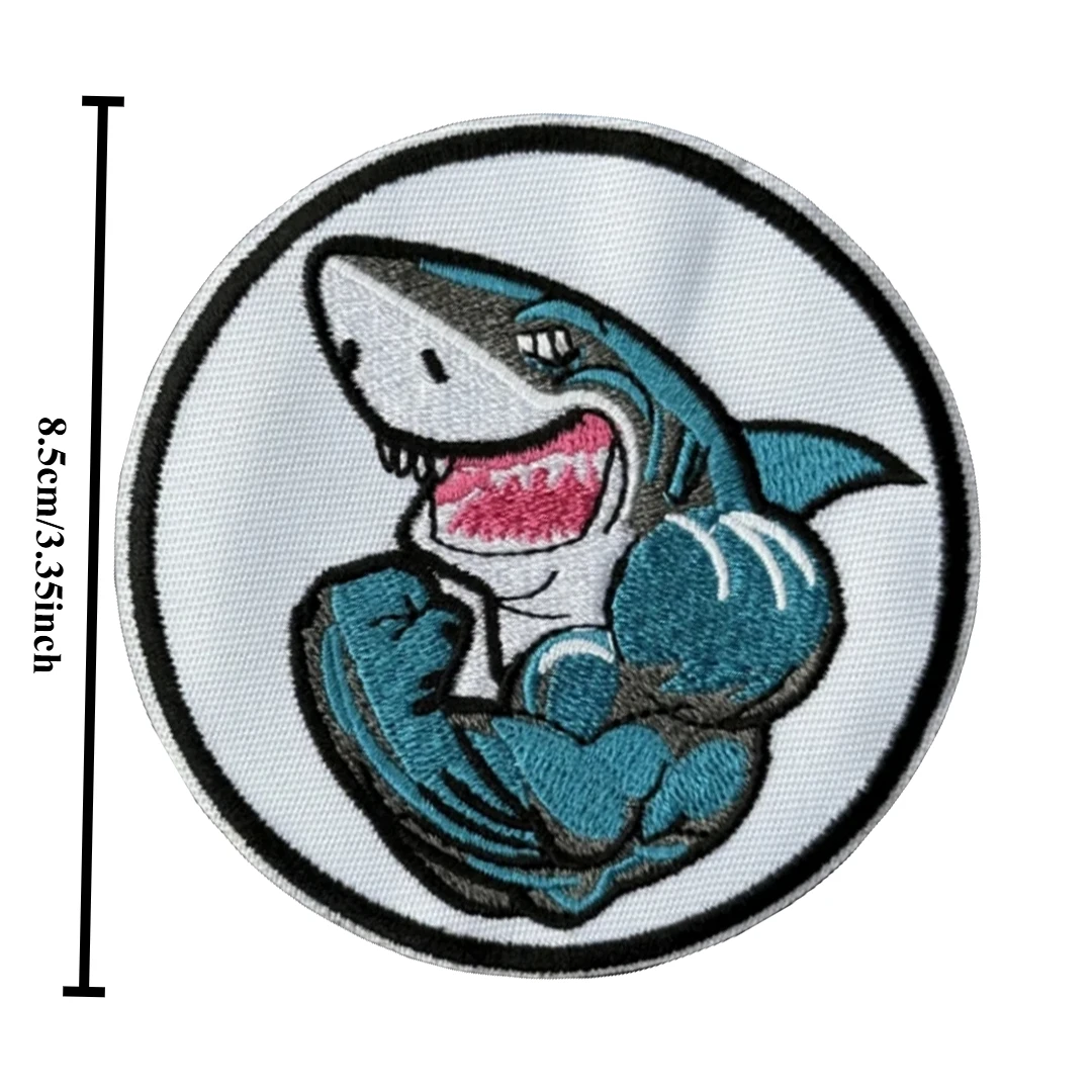 Parche táctico de tiburón musculoso, parches bordados con gancho y bucle, insignia de moral, brazalete del ejército militar, pegatinas para mochila - imagen 3