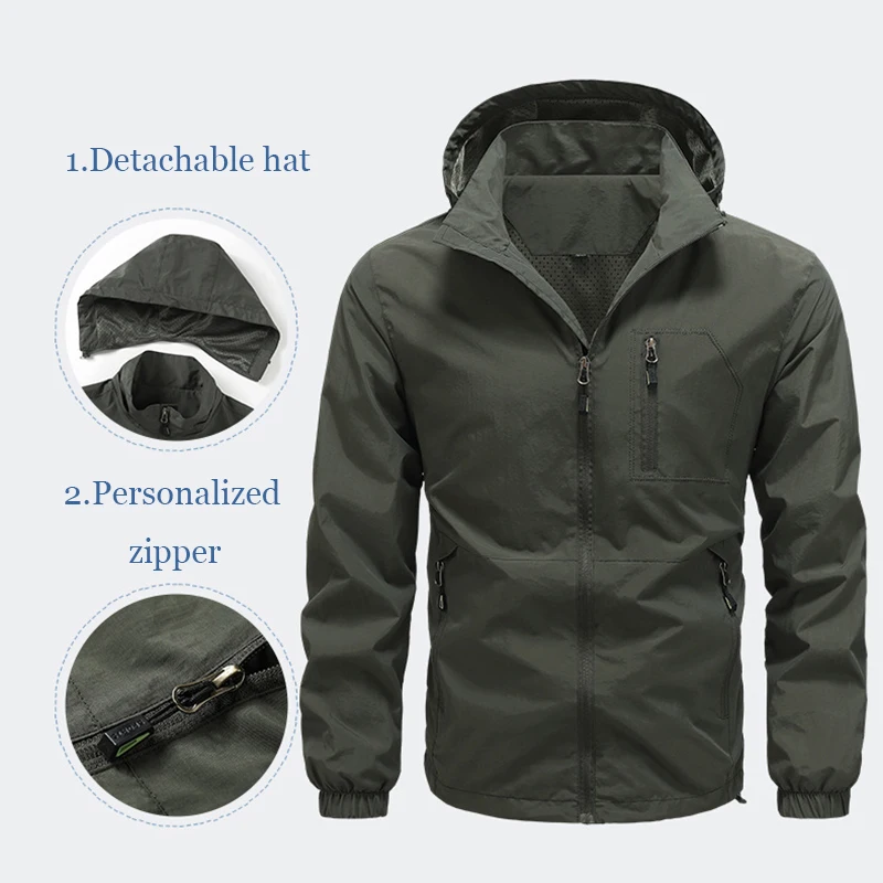 Chaqueta ligera informal a prueba de viento para hombre, abrigo de secado rápido con capucha para senderismo, Camping, Otoño, novedad - imagen 5