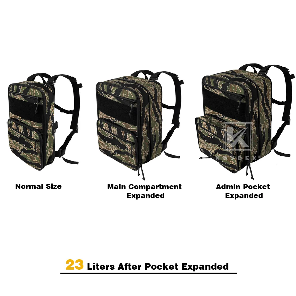 KRYDEX-mochila táctica plana 500D D3, paquete de asalto expandible de 23L, bolsa de hidratación, bolsas de viaje, caza y senderismo - imagen 3