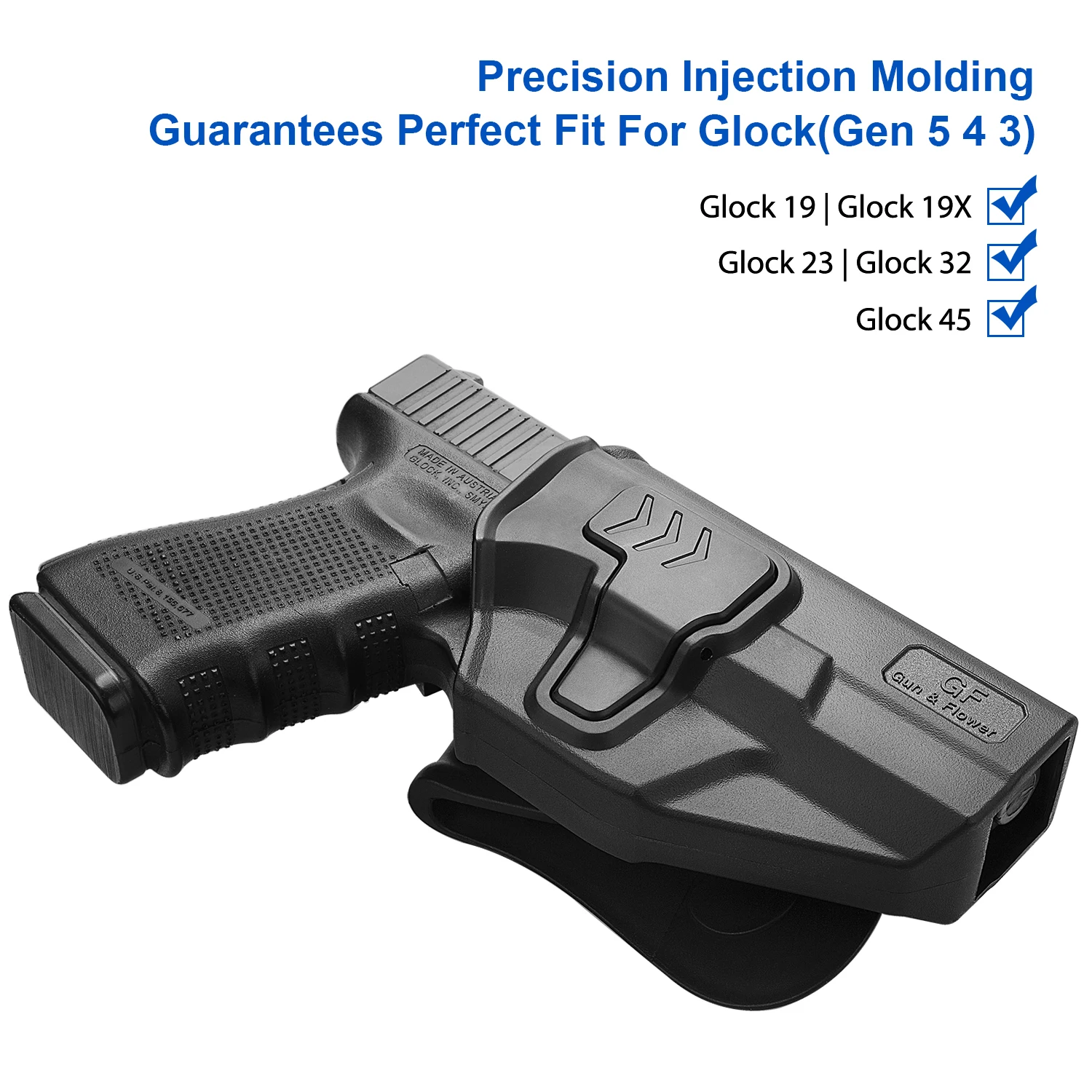 Apto para Glock G19,19X (Gen 3 4 5) Glock 23(Gen 3 4),fundas OWB, retención de nivel II, bolsa de paleta ajustable de 360 grados, derecha/izquierda - imagen 3