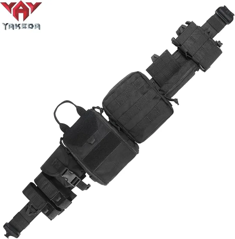 YAKEDA Molle Cinturón de batalla Molle Cinturón de combate táctico Airsoft Cinturón resistente con bolsas 8 en 1 - imagen 3