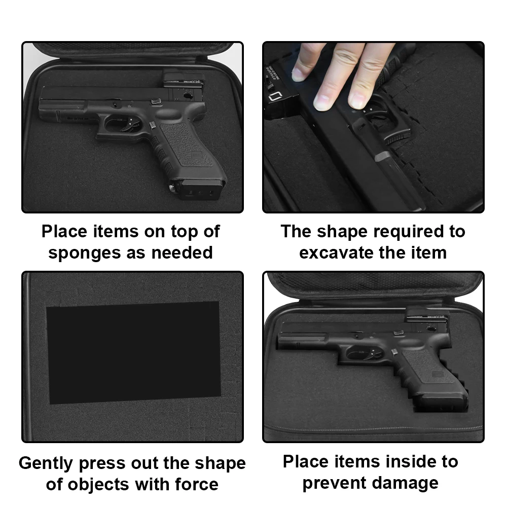 Estuche táctico para pistola, bolsa portátil para almacenamiento de pistola, estuche rígido para transporte de armas, caja de transporte de armas con espuma personalizable DIY - imagen 3