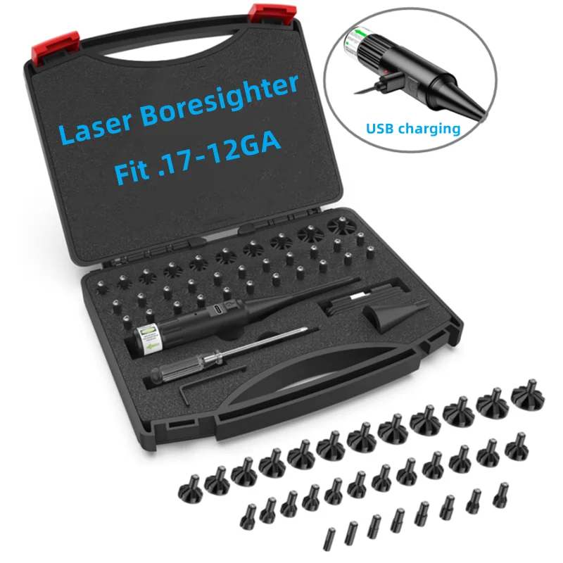 32 Adaptadores Recargable Universal Rojo Verde Láser Bore Sight Kit.177.22 a 12GA Colimador Láser Boresighter