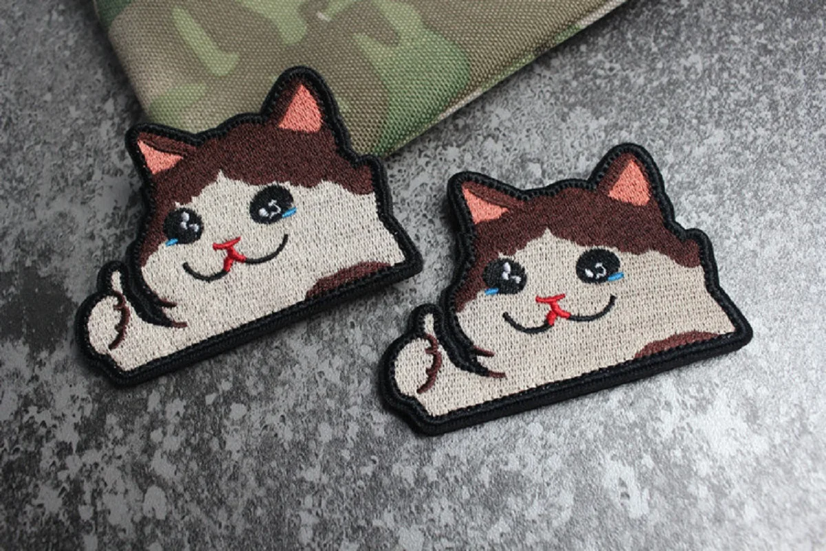 Insignia creativa con pulgares hacia arriba, parche de ropa con lazo de gancho bordado en 3D, Linda moda de dibujos animados, animando la moral del gato - imagen 5