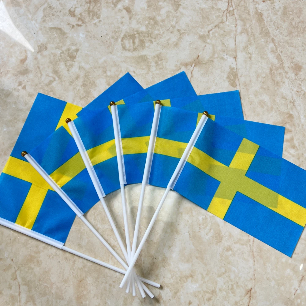 Bandera de mano Suecia poliéster permeable doble cara para eventos - imagen 2