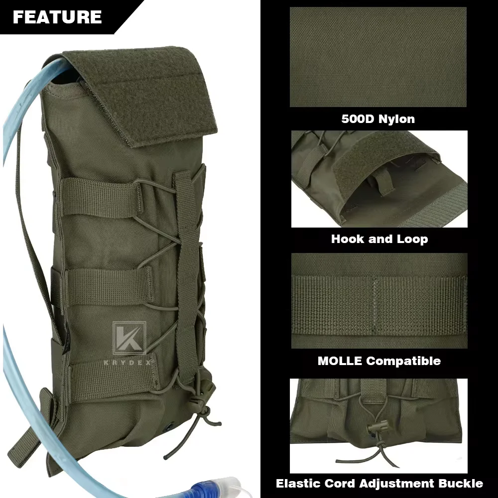 KRYDEX-Bolsa de vejiga de agua táctica Modular, portador de hidratación de 1.5L, paquete MOLLE de caza al aire libre, 50oz, Panel de escalada - imagen 2