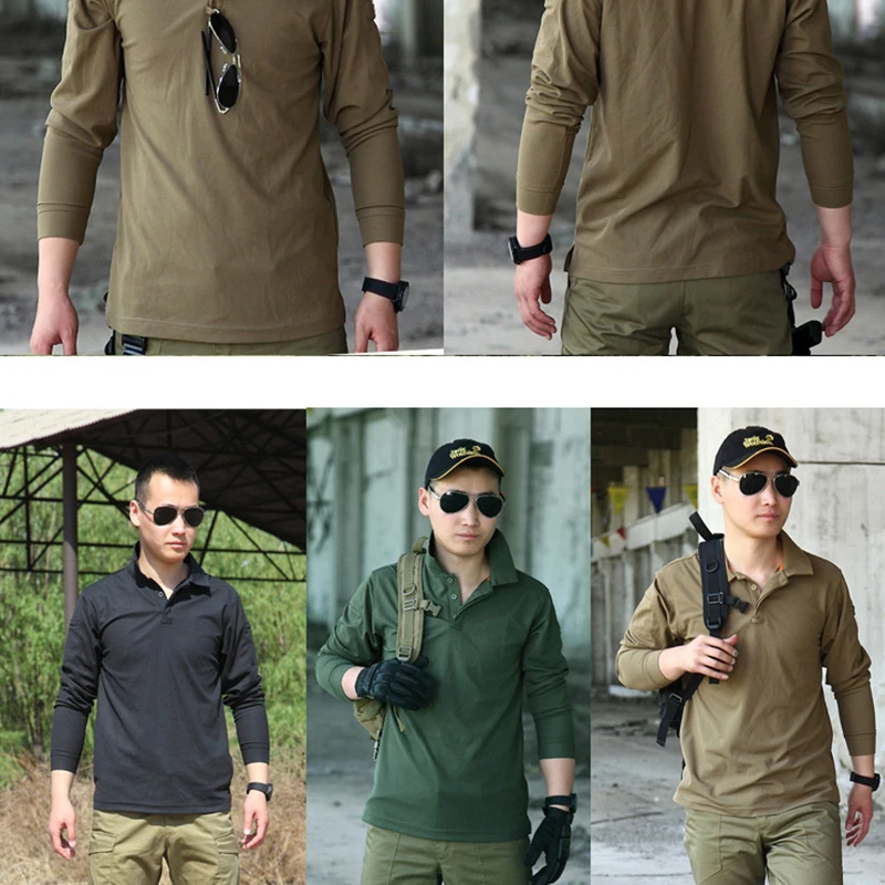 Polos informales para hombre, camisa militar táctica de manga larga para hombre, camiseta sólida para caza y escalada, camisetas transpirables de secado rápido - imagen 5